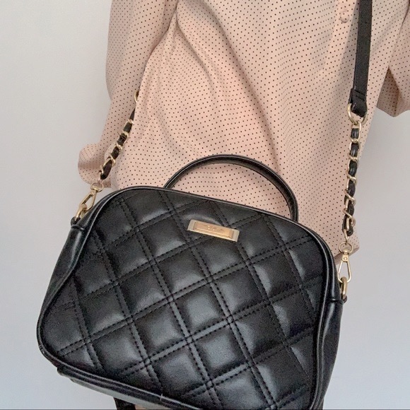 Quilted Box Chain Belt Buckle Leather Crossbody Bag in Black, Gold - Accessories - Picture 1 of 7